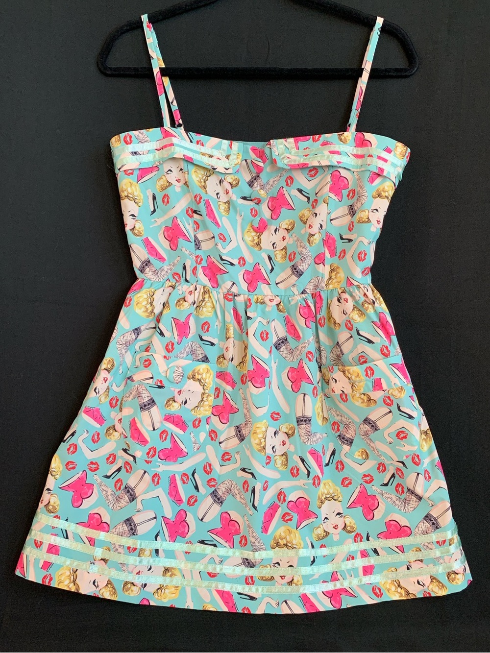 Iron Fist Aqua & Pink Doll Parts Print Spaghetti-Strap Mini Dress - Size M